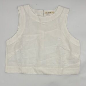 Marine Layer Quinn Sleeveless Linen-Blend Crop Top in Whjte